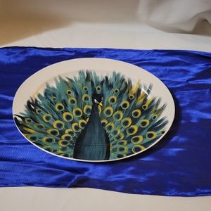 Cypress Home Resplendent Peacock 12X9 oval ceramic platter